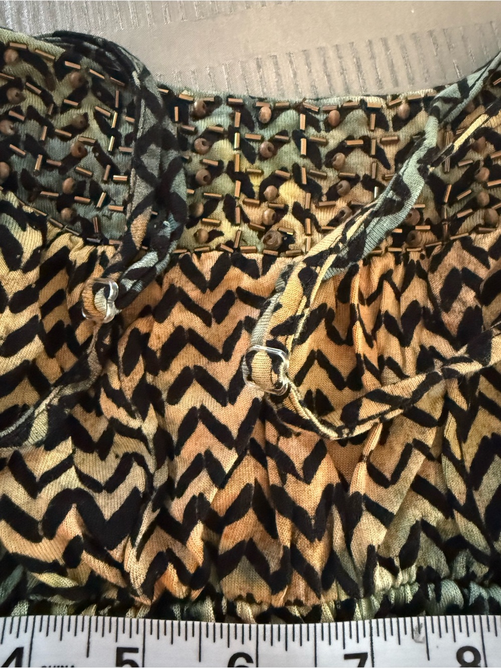 Santiki Beaded Chevron Babydoll Top | Size L | Boho Resort Style - Picture 5 of 9